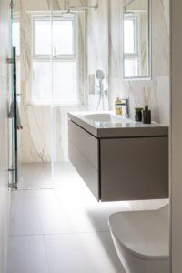 frameless showers in luxurious modern bathroom