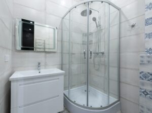 Houston glass shower enclosures with curved doors